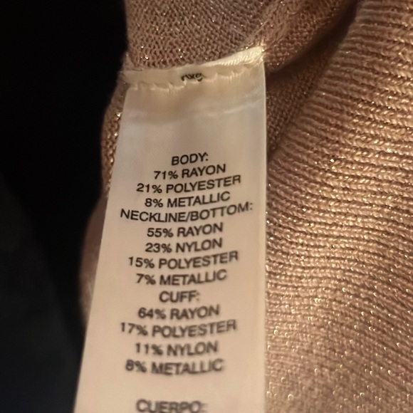 WHBM rose light pink metallic gold silver shimmer longsleeve sweater blouse XXSP - Picture 9 of 15